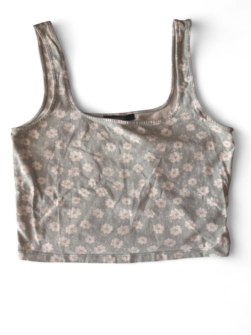 Floral Square Neck Crop Tank Top - mint green